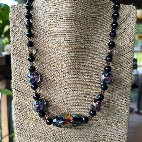 JAM Designs Lampwork Glass Bead Necklace with Dichroic Gold Accents - Picture 3 of 3